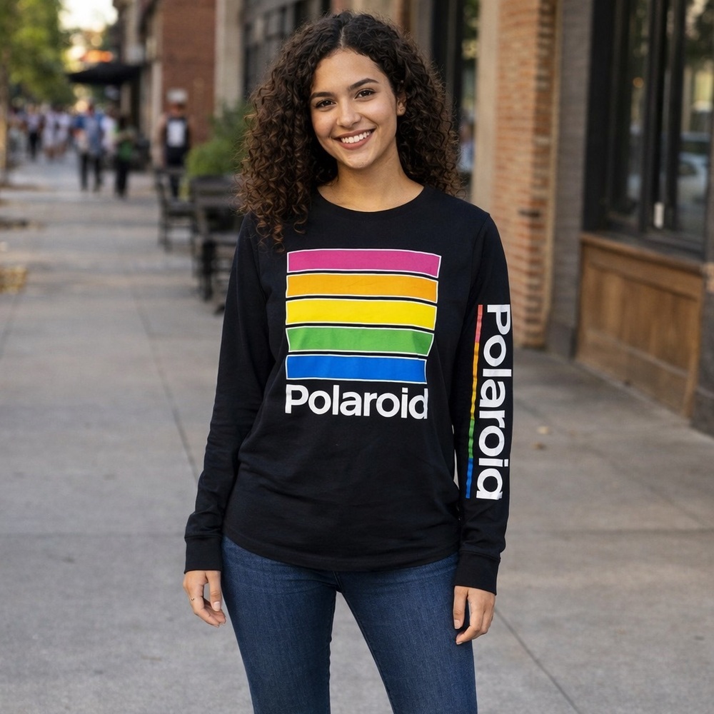 HOLLISTER Retro Graphic Polaroid Black L/S Tee Shirt, Size M, EUC